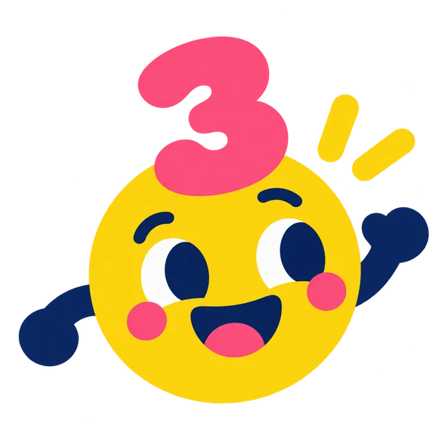 The cheerful yellow coolmath mascot wearing a pink number 3