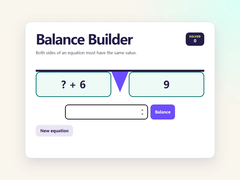 Balance Builder browser game screen