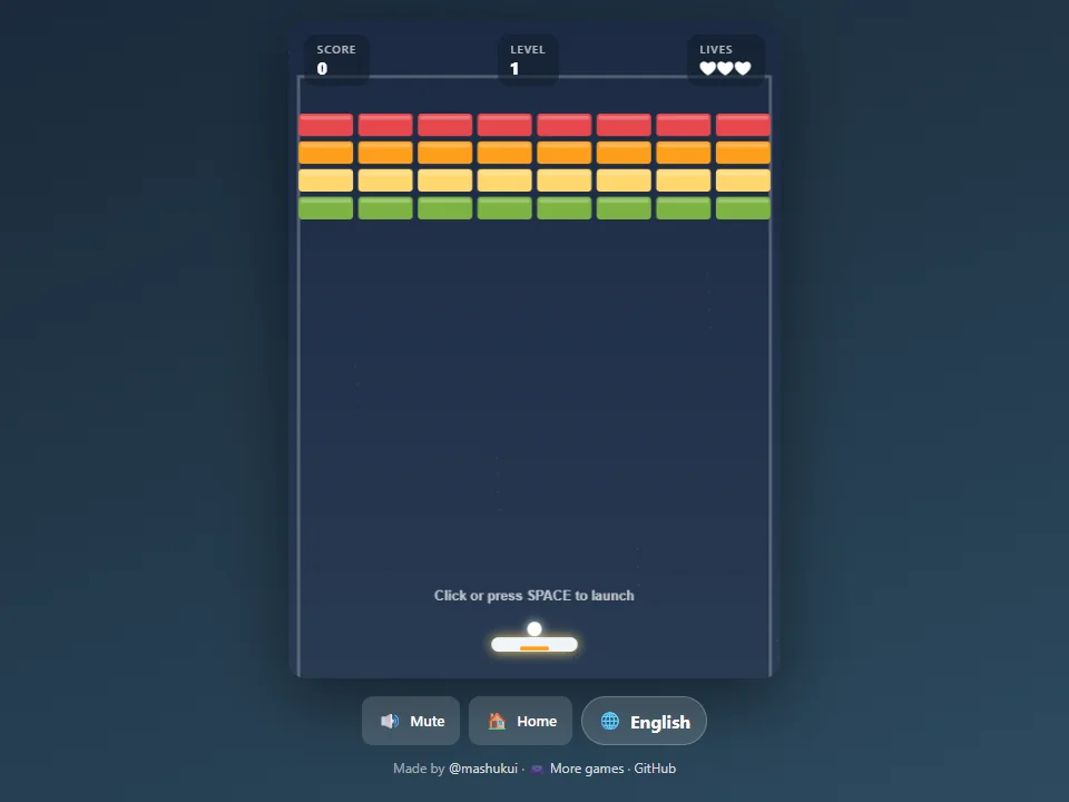 Breakout browser game screen