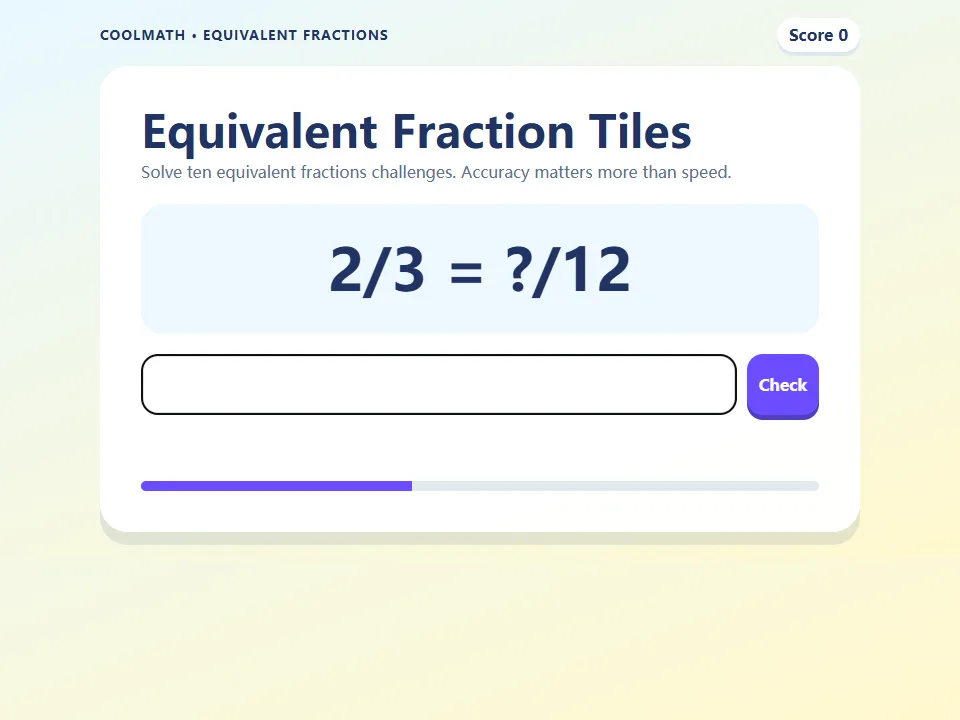 Equivalent Fraction Tiles game