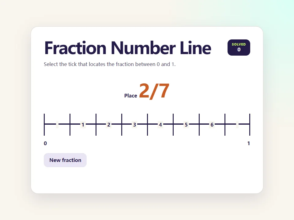 Fraction Number Line browser game screen