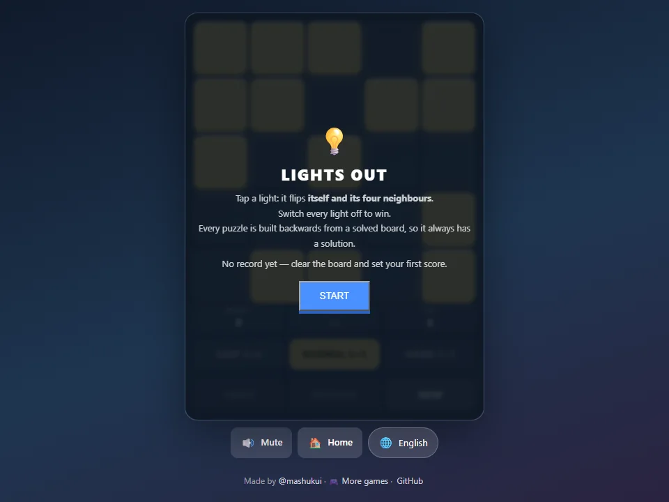 Lights Out browser game screen