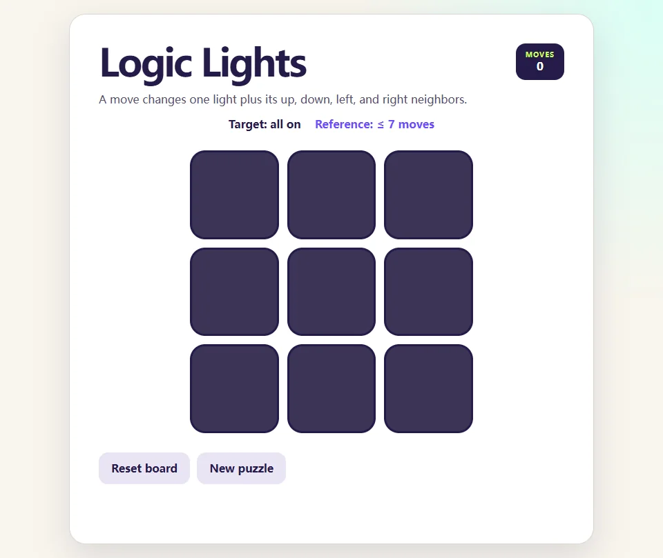 Logic Lights browser game screen