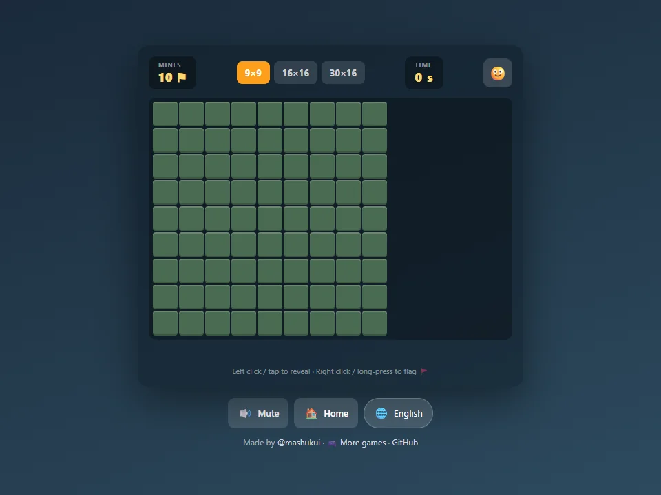 Minesweeper browser game screen