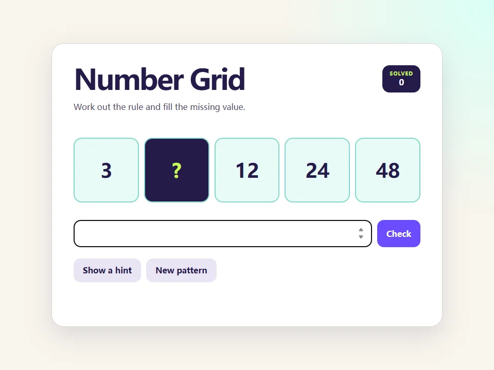 Number Grid browser game screen