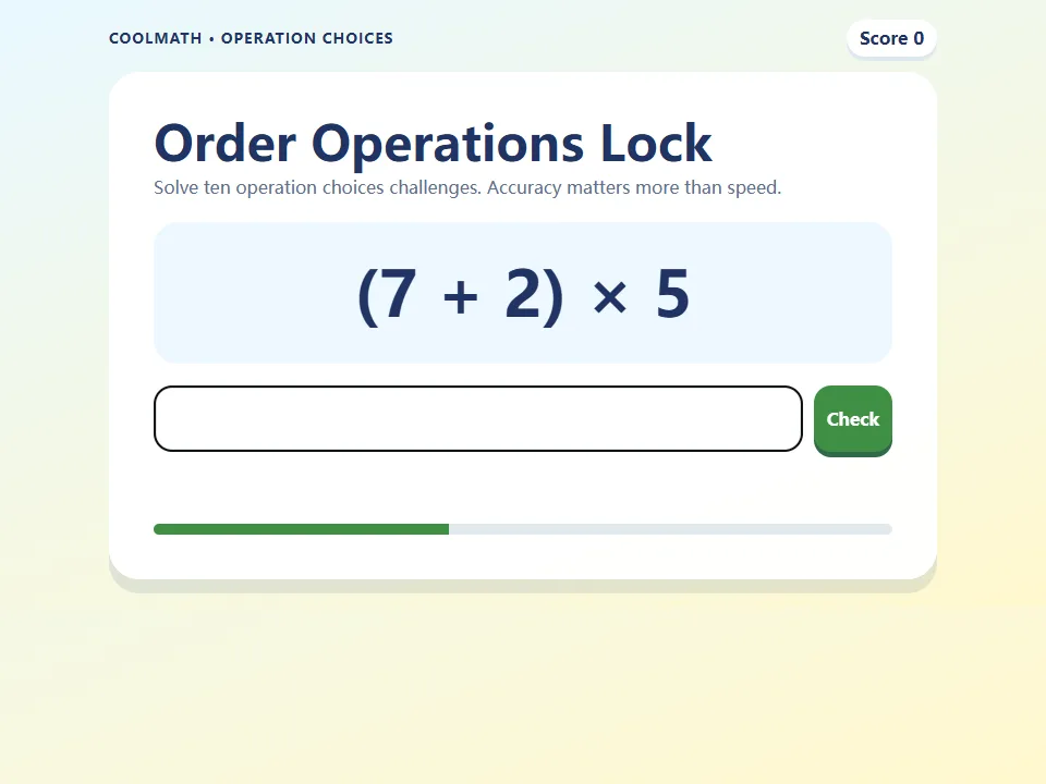 Order Operations Lock game