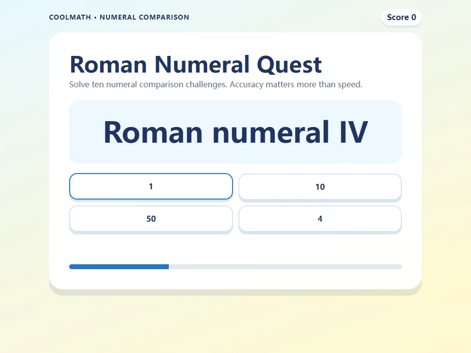 Roman Numeral Quest game