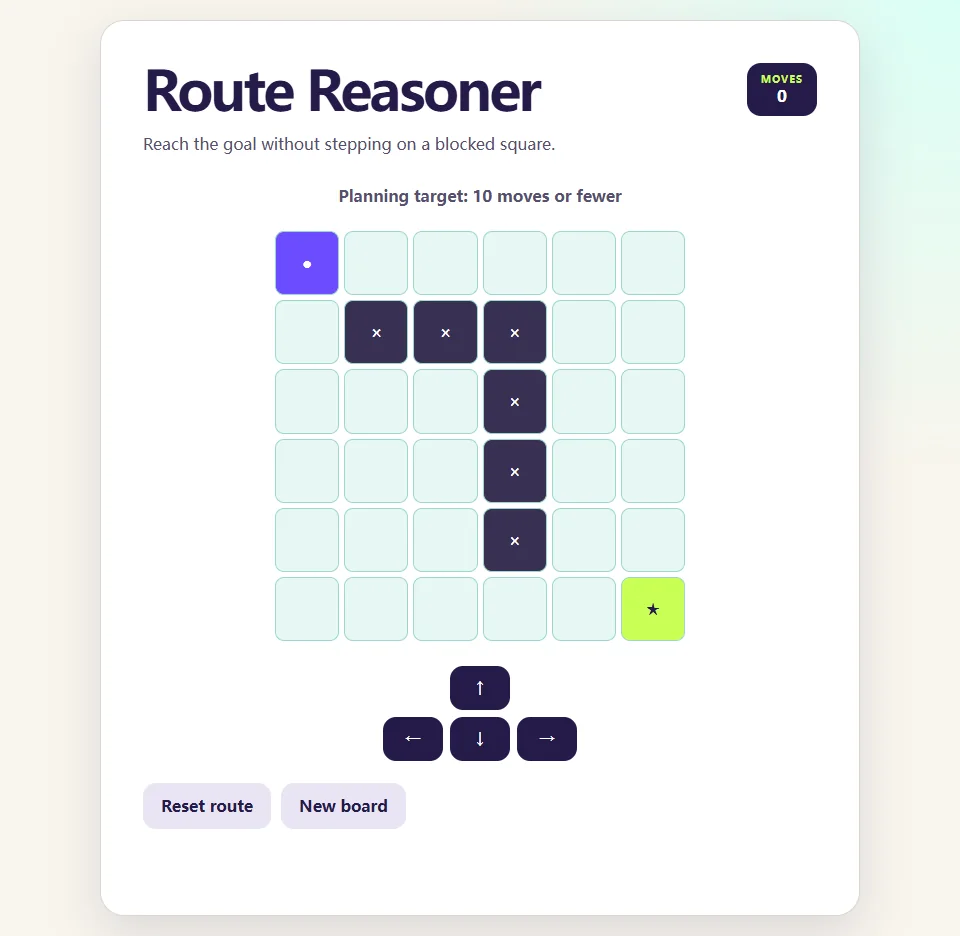 Route Reasoner browser game screen