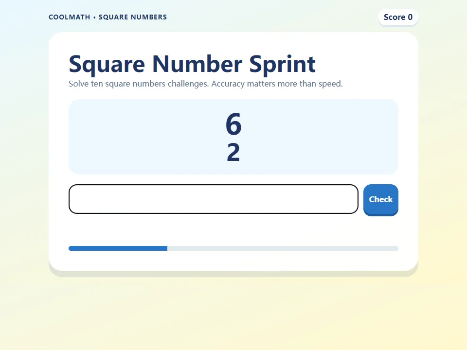Square Number Sprint game